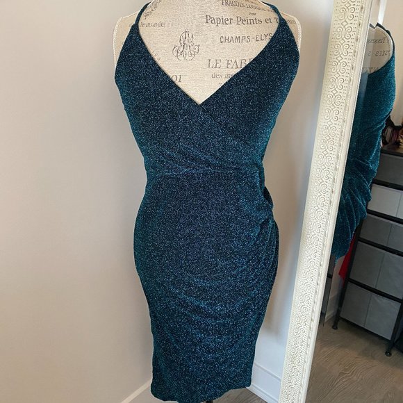 ERIN BLAIR BLUE SPARKLE DRESS - SIZE MEDIUM - Picture 1 of 5
